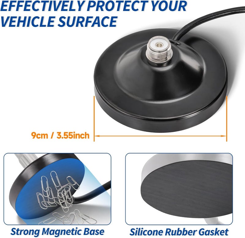 BINGFU Vehicle Mobile Ham Radio Antenna with Ground Planes Dual Band VHF UHF 136-174MHz 400-470MHz Magnetic Base Mount Soft Whip Antenna PL259 Male Connector for Car Marine Amateur Radio - Image 5